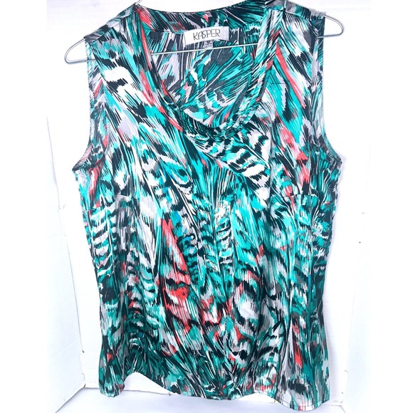 Kasper Tops - Kasper Sleeveless Abstract Print Blouse Green‎ Black Red Women's M 2011